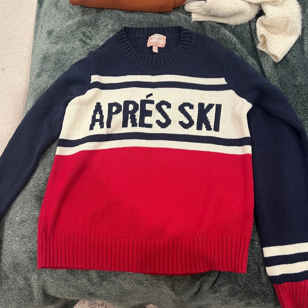Show Me Your MuMu Apres Ski Crewneck Sweater - Navy, White, and Red